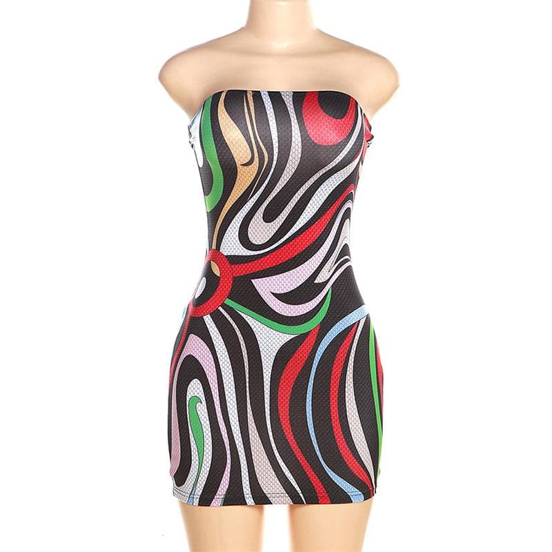 Rückenfreies, ärmelloses Tube-Minikleid mit Kontrastdruck