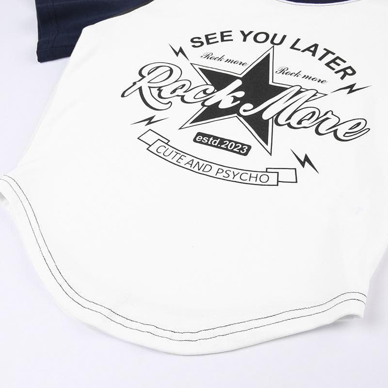 Maglia girocollo a maniche corte con motivo a stelle patchwork a contrasto