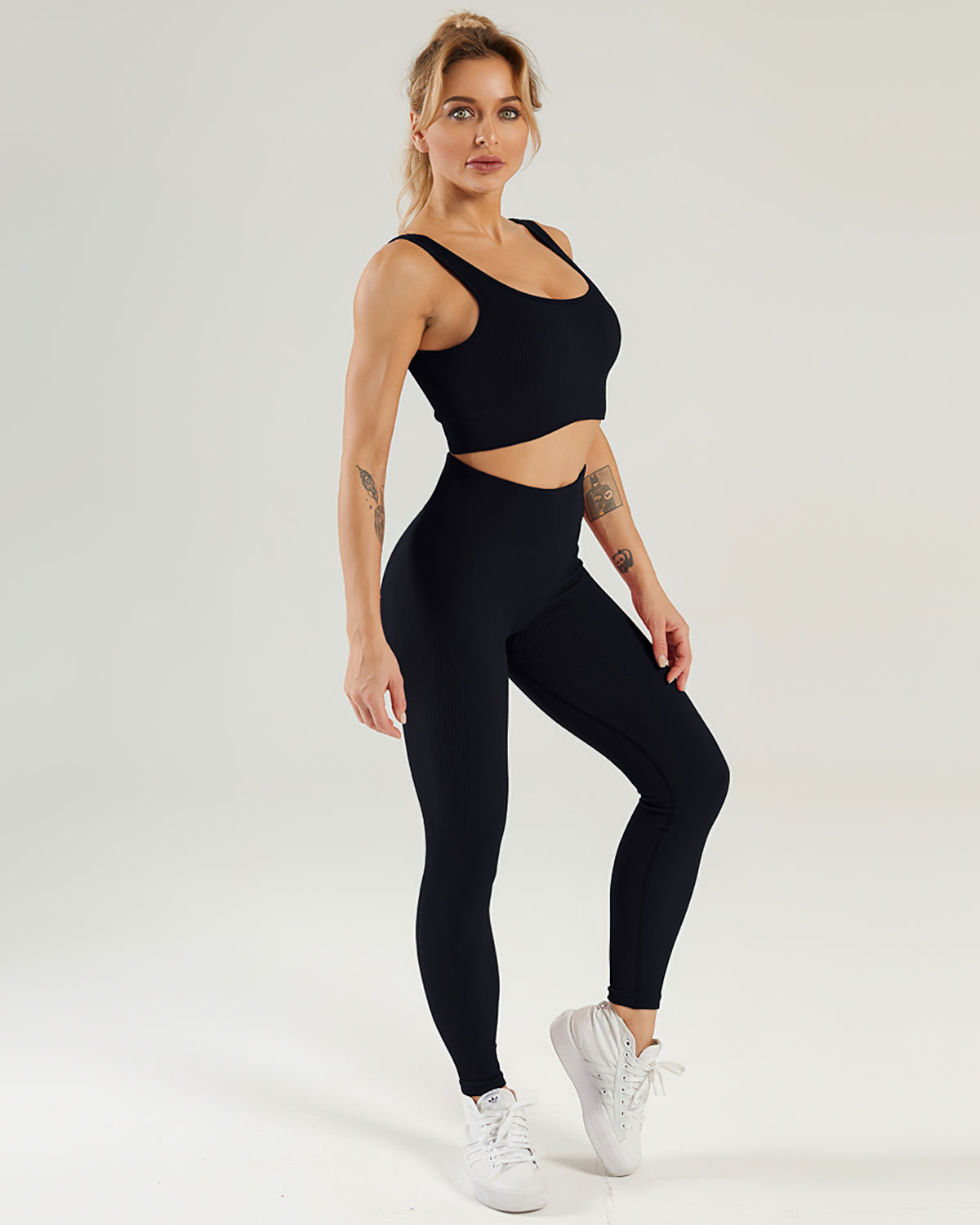Leggings senza cuciture a coste Nieve - Nero