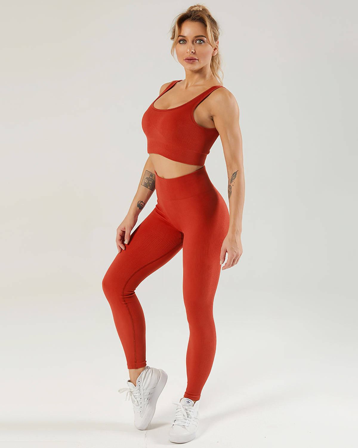 Nieve Gerippte Nahtlose Leggings - Persisches Rot