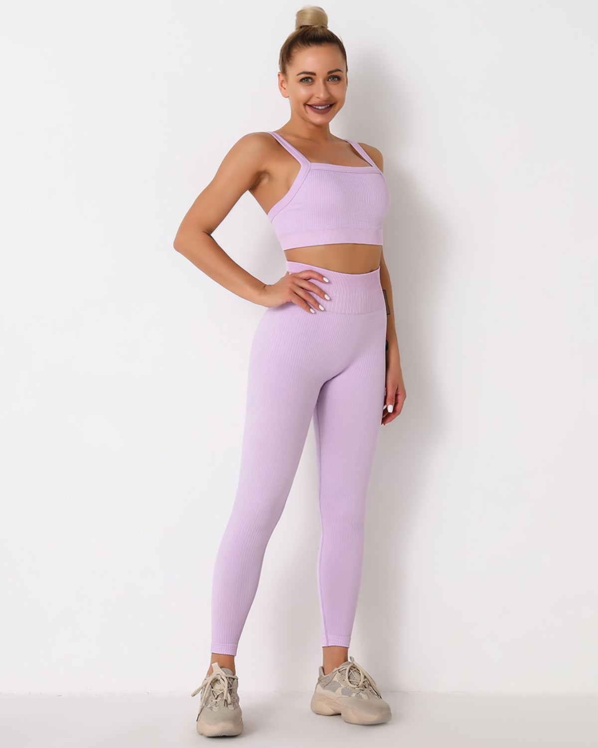 Leggings senza cuciture a coste Qiara - Viola