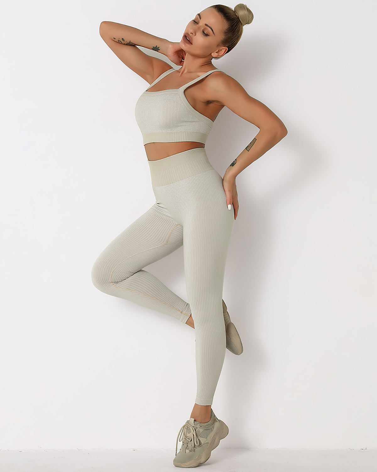 Qiara Ribbed Seamless Leggings - Khaki
