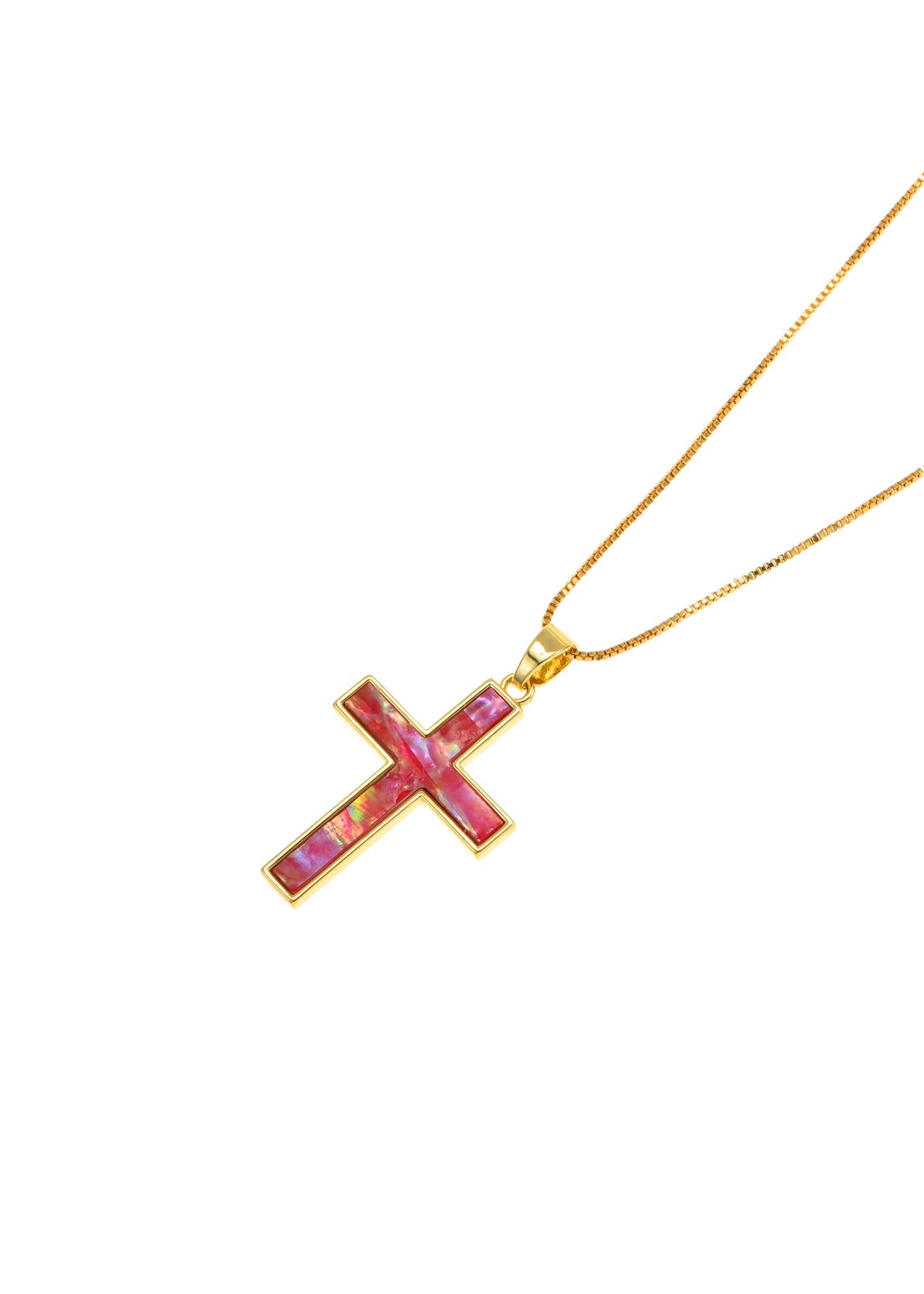 Linda Rose Pink Shell Cross Summer Golden Necklace