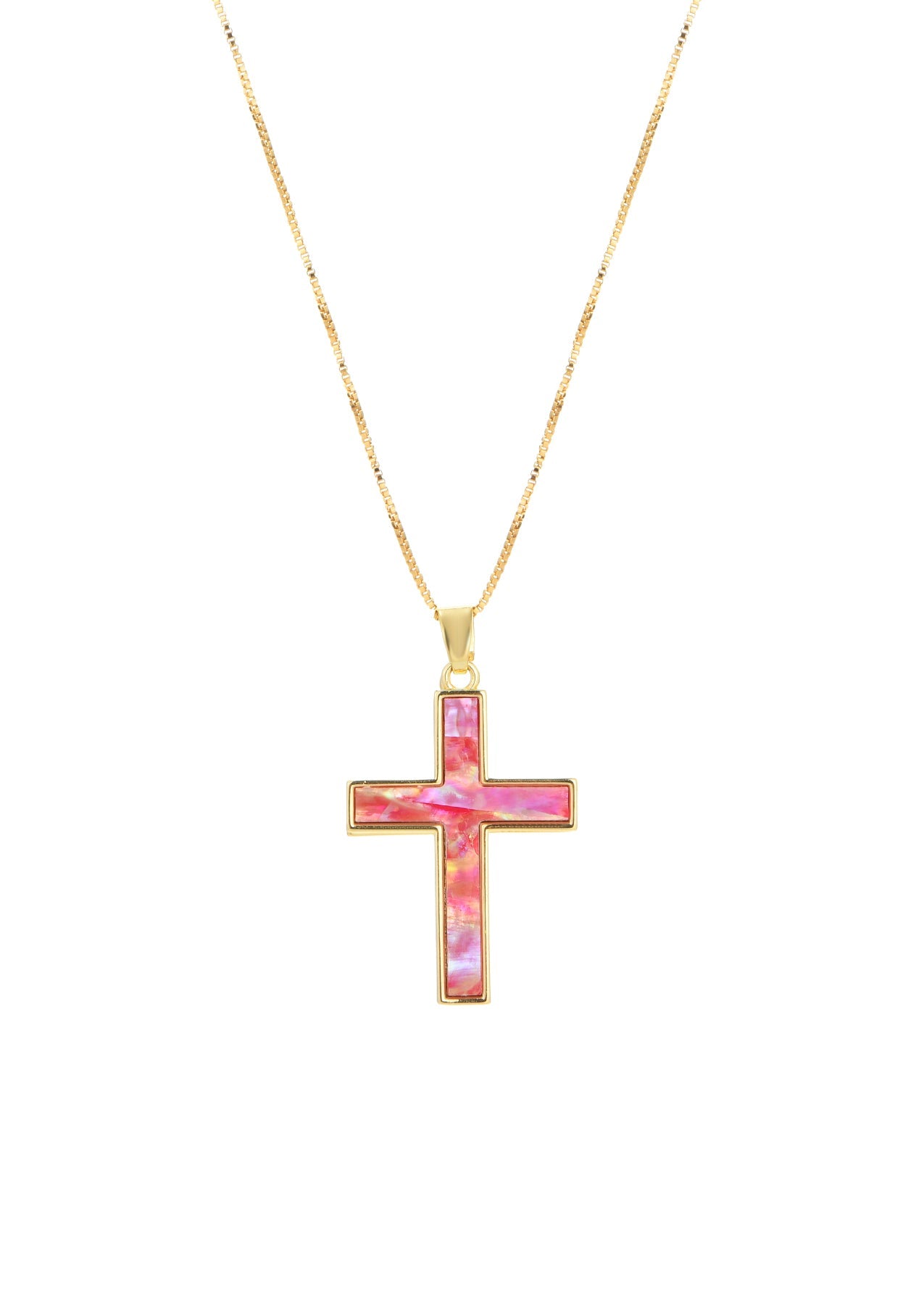 Linda Rose Pink Shell Cross Summer Golden Necklace
