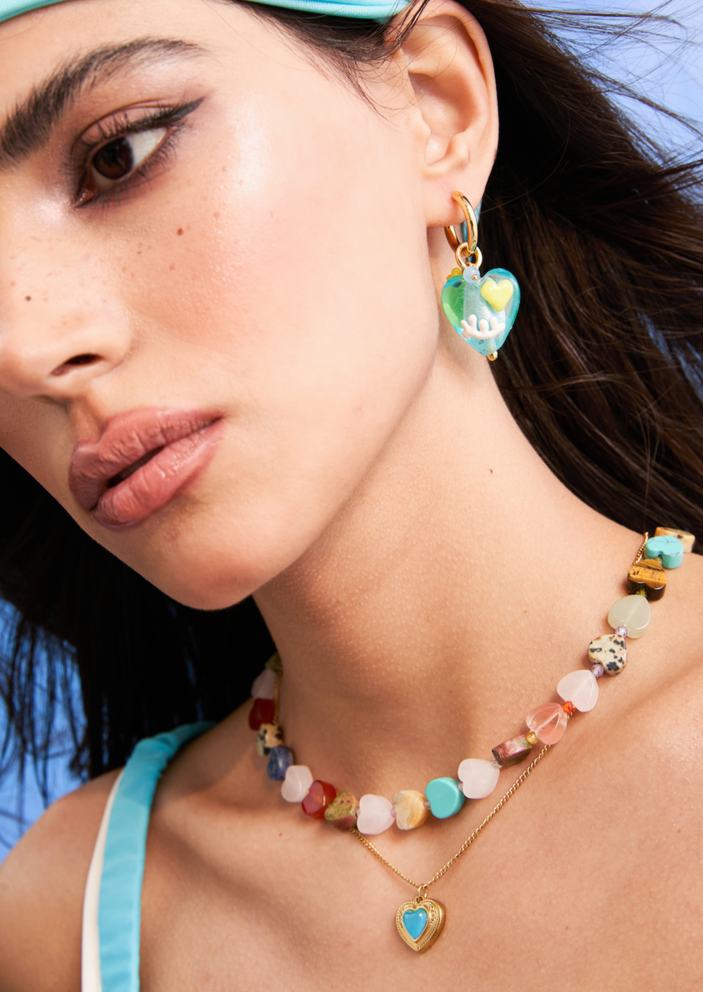 Augustus Blaues Herz Goldene Halskette