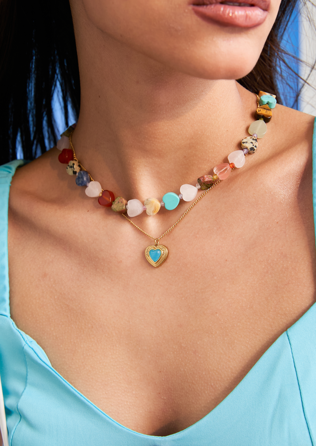 Collana dorata con cuore blu di Augusto