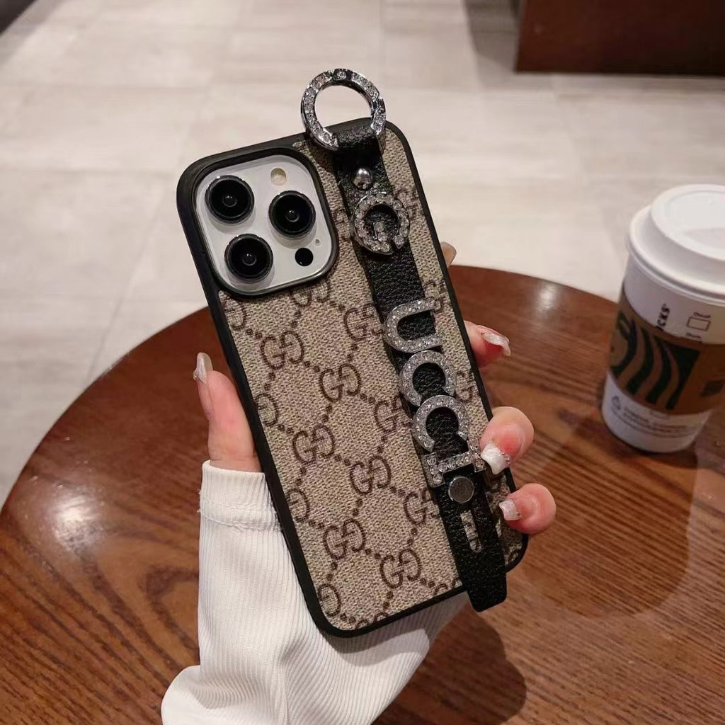 Custodia per telefono con strass neri per iPhone