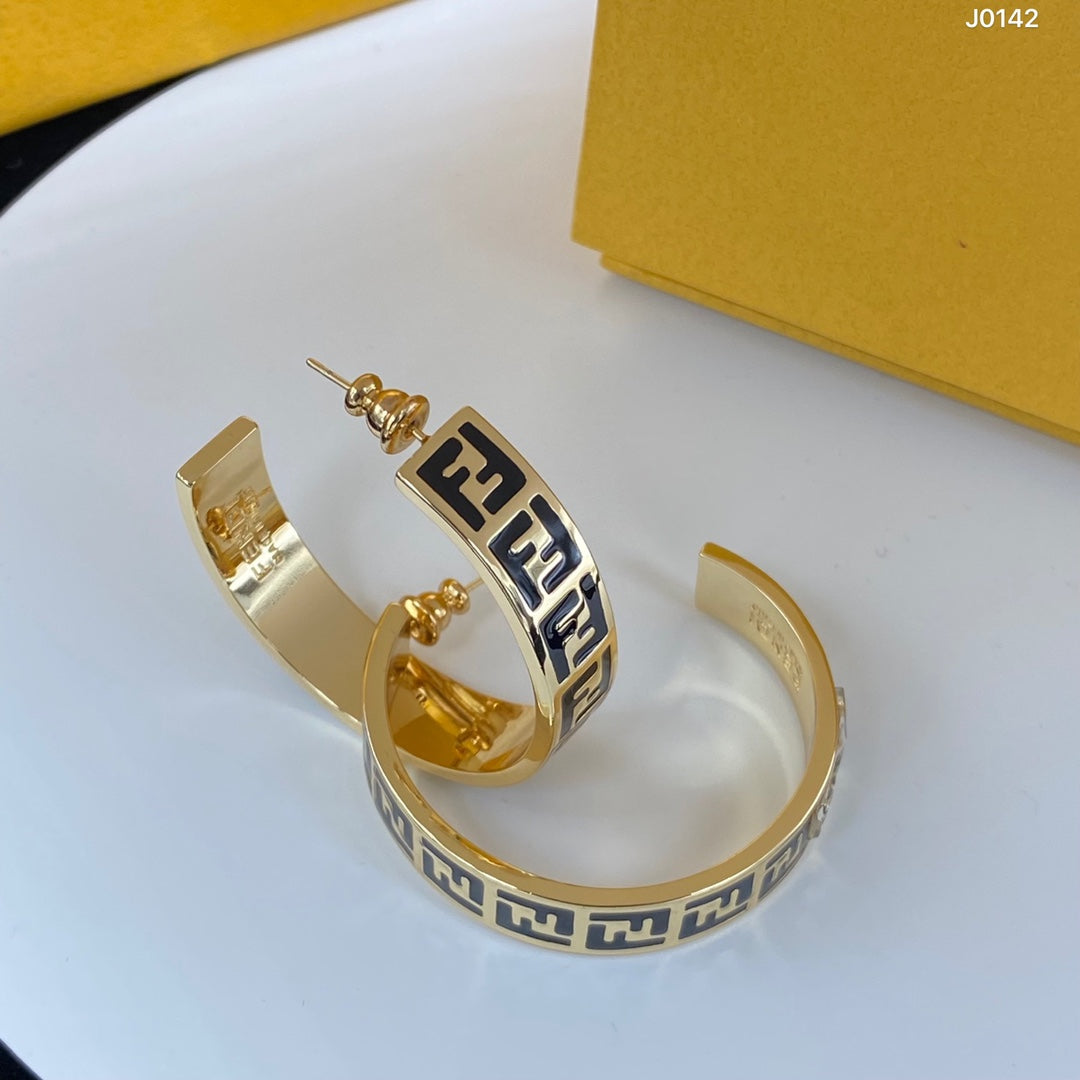 Double Letter Half Hoop Earrings