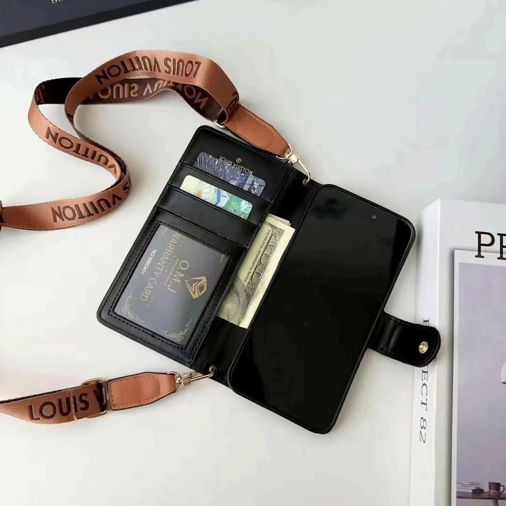 Leder Brieftasche Lanyard Handyhülle für iPhone