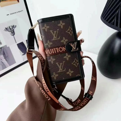 Leather Wallet Lanyard Phone Case For iPhone