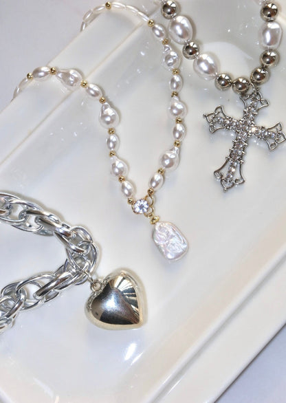 Vintage Pearl Cross Necklace