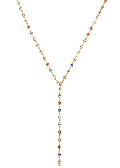 Michelle Colorful Hearts Love Golden XL Long Lariat Necklace