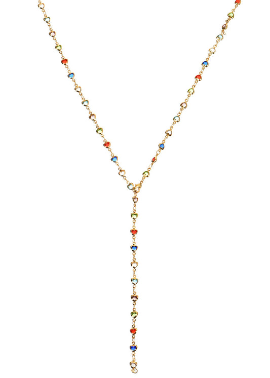 Michelle Colorful Hearts Love Golden XL Long Lariat Necklace
