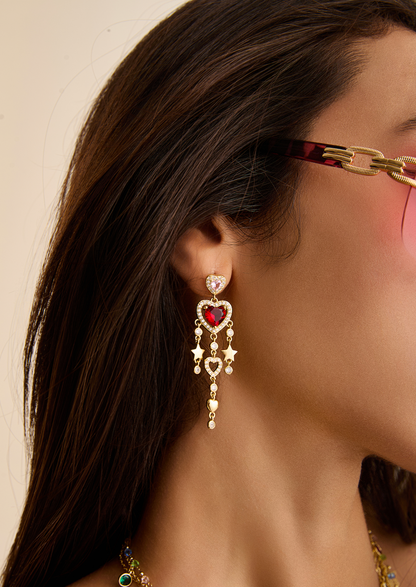 Amanne Goldene Ohrringe mit roten Herzen und Sternen
