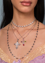 Lange Halskette mit Pauline-Kreuz in Silber