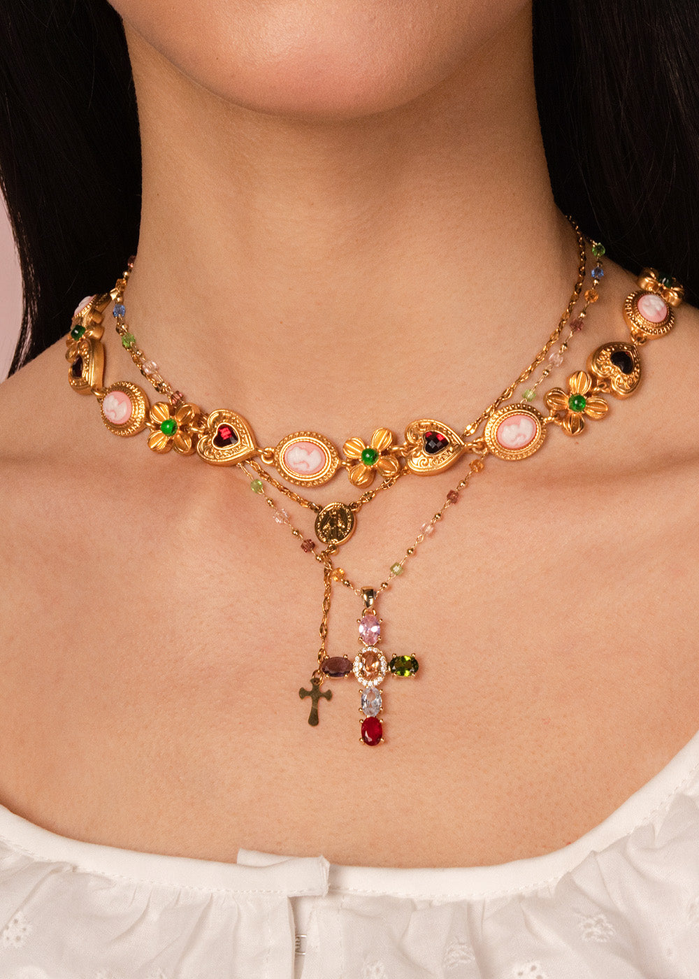 Geraldine Bunte Kristallkreuz-Goldkette