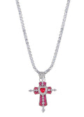 Trya Rotes Herz-Kreuz Glitzernde Halskette - Royal