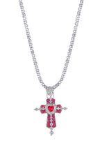 Trya Rotes Herz-Kreuz Glitzernde Halskette - Royal