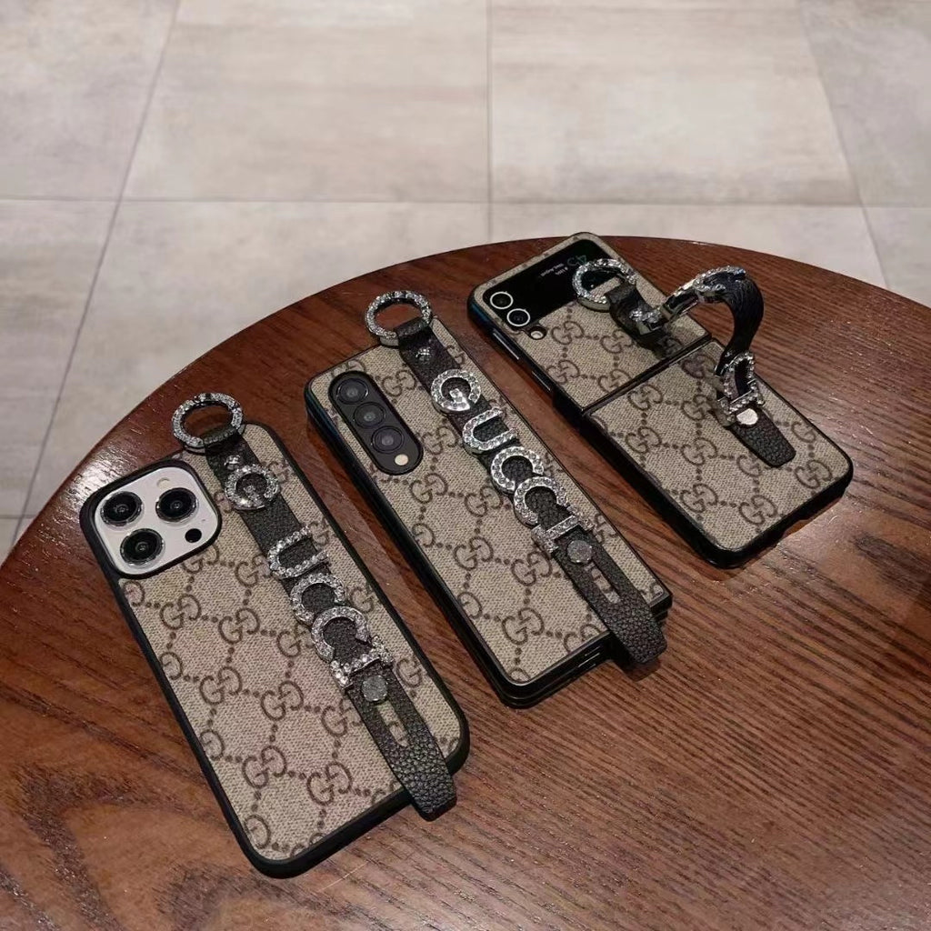 Custodia per telefono con strass neri per iPhone