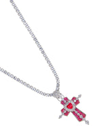 Trya Rotes Herz-Kreuz Glitzernde Halskette - Royal