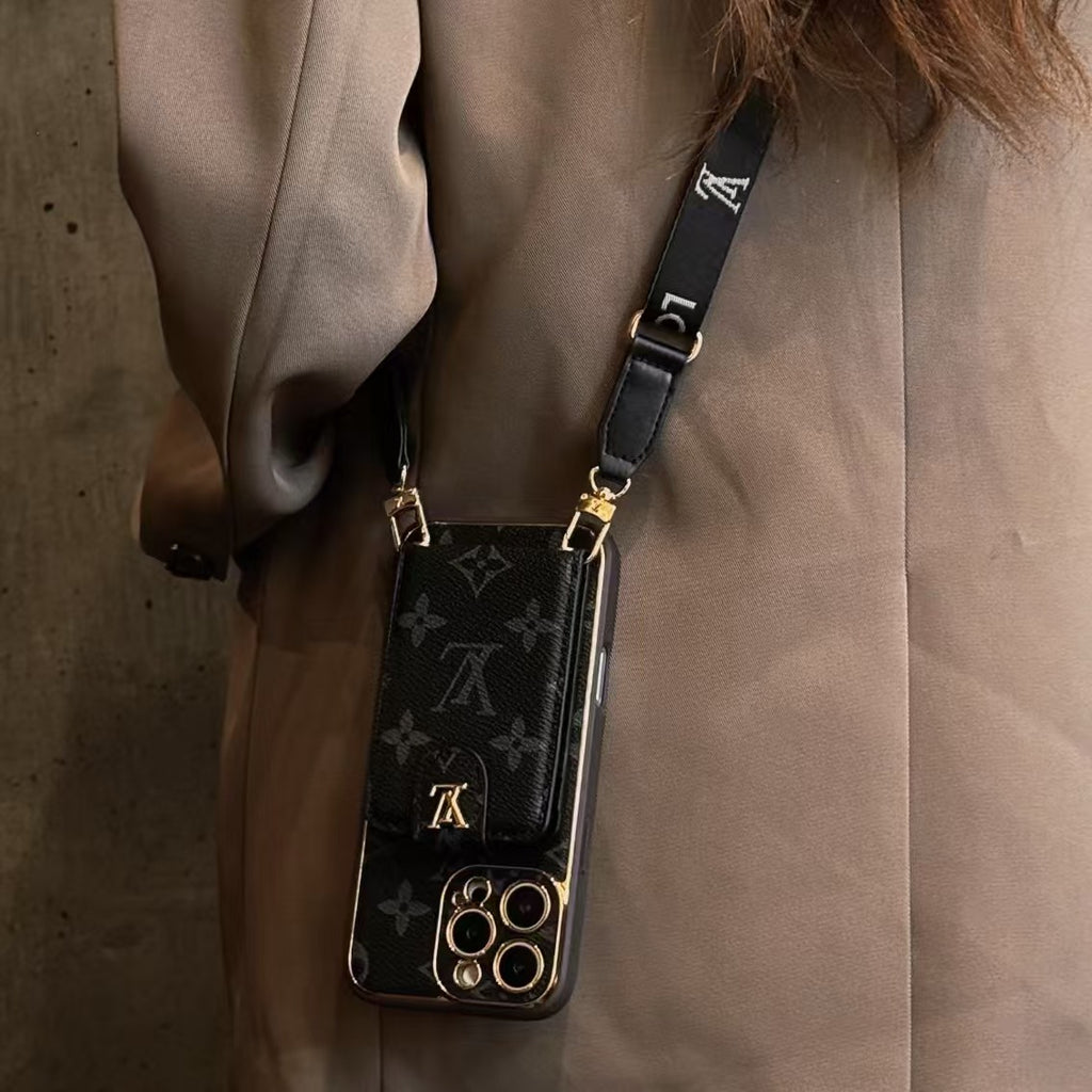 Braune Handyhülle mit Halter für iPhone