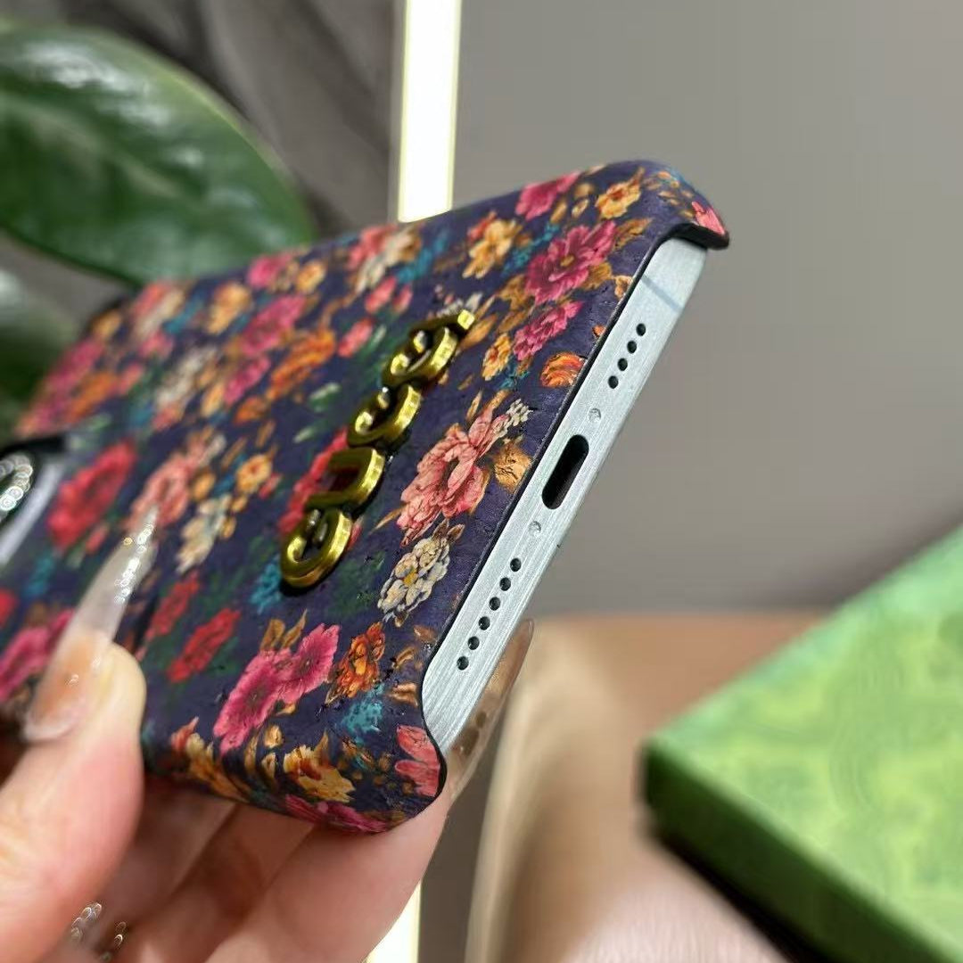 Custodia per telefono con fiori in stile viola per iPhone