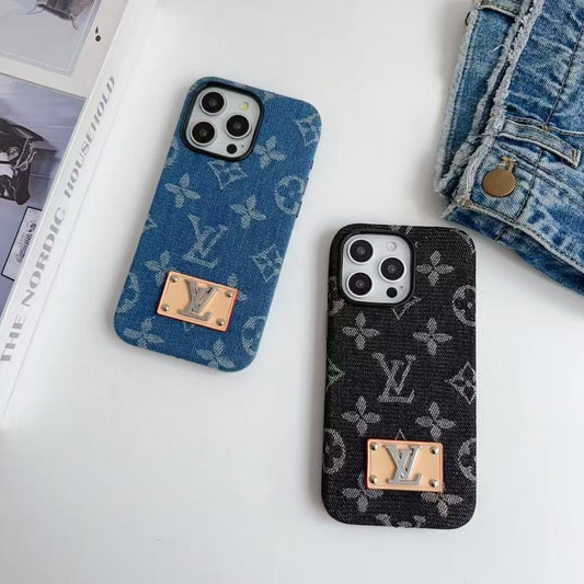 Custodia per iPhone con ricamo in denim