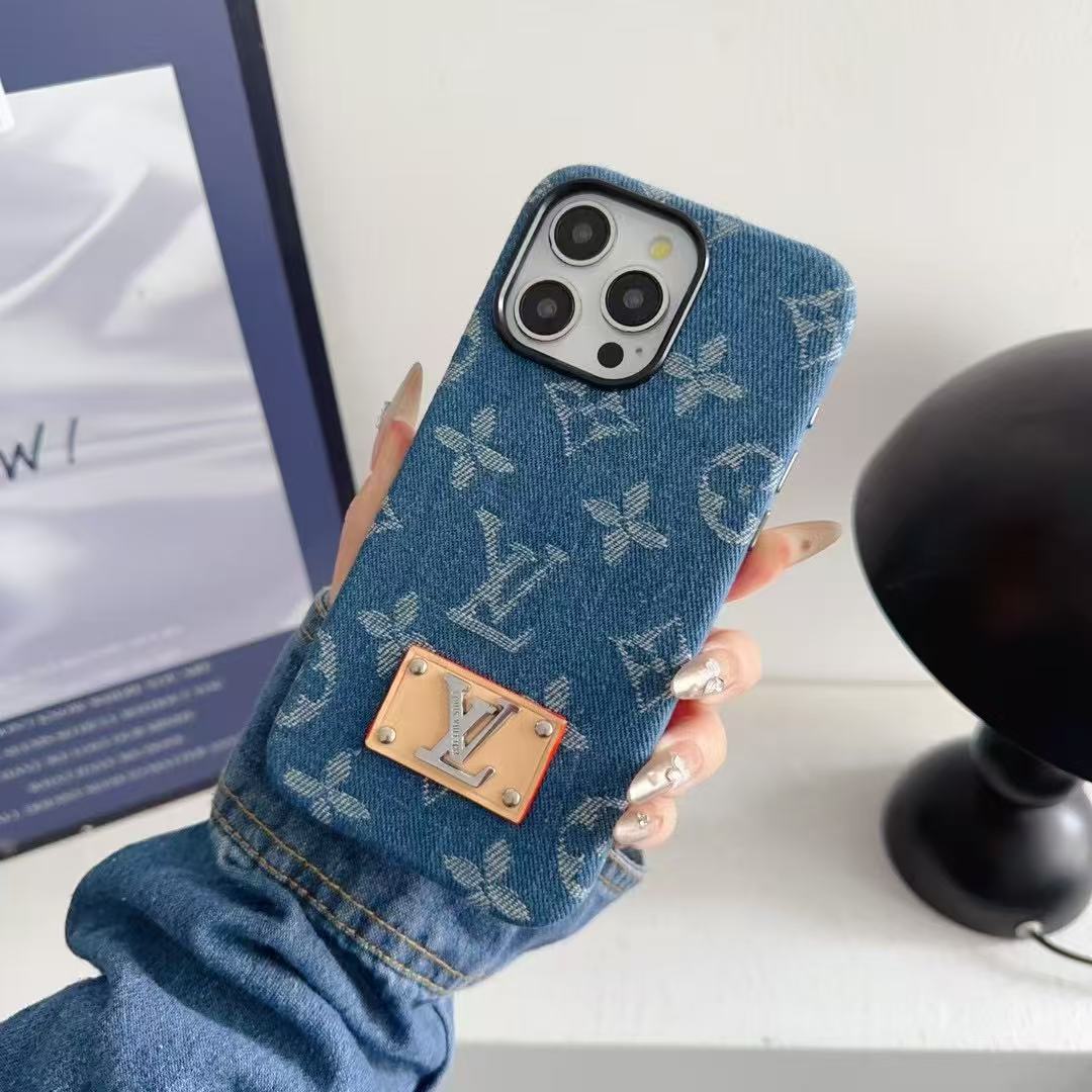 Custodia per iPhone con ricamo in denim