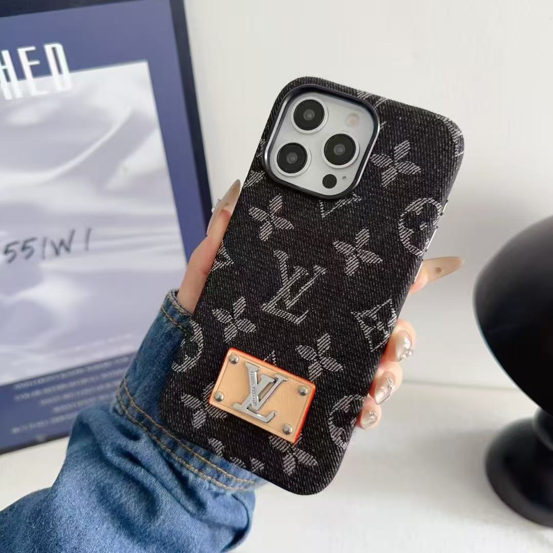 Custodia per iPhone con ricamo in denim