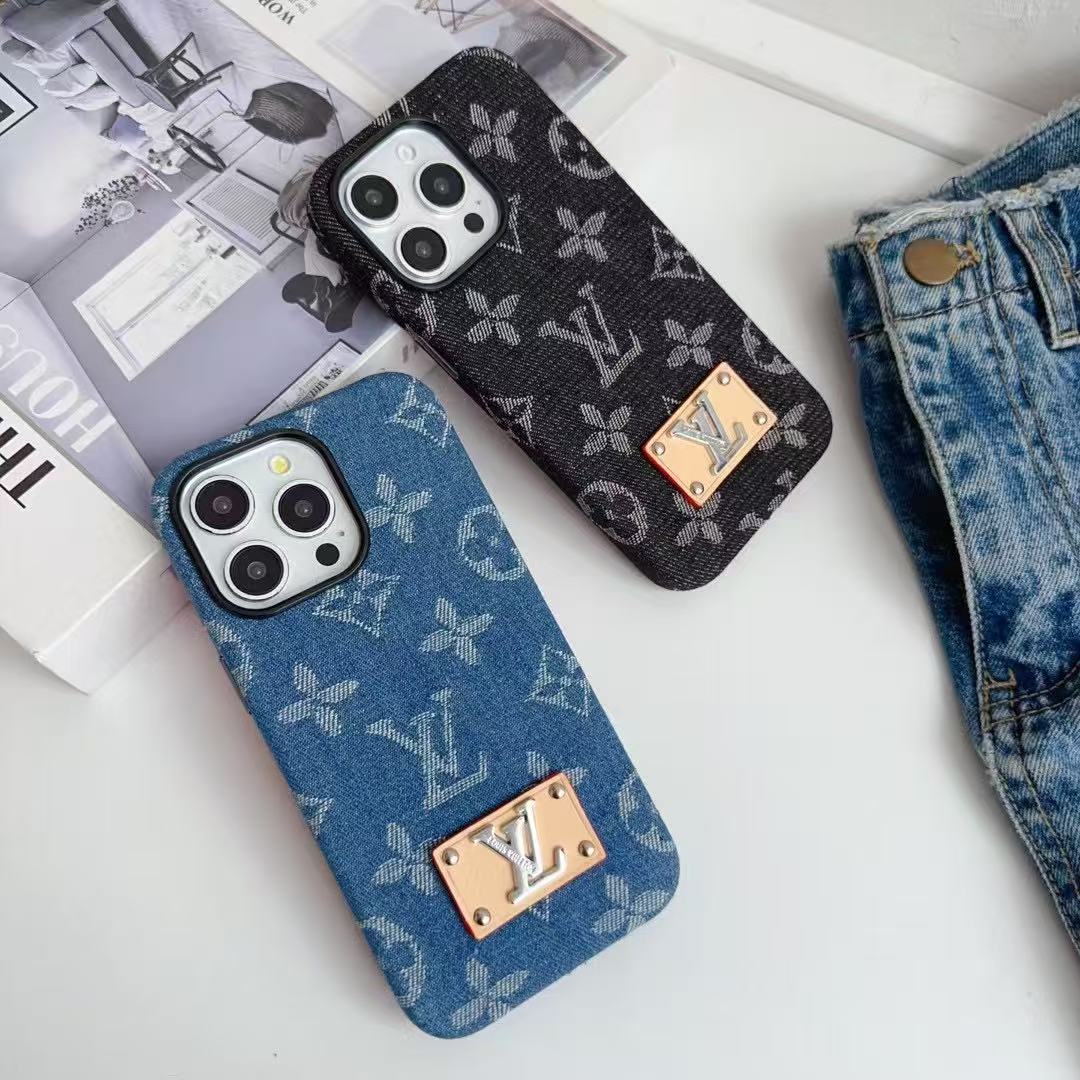 Custodia per iPhone con ricamo in denim