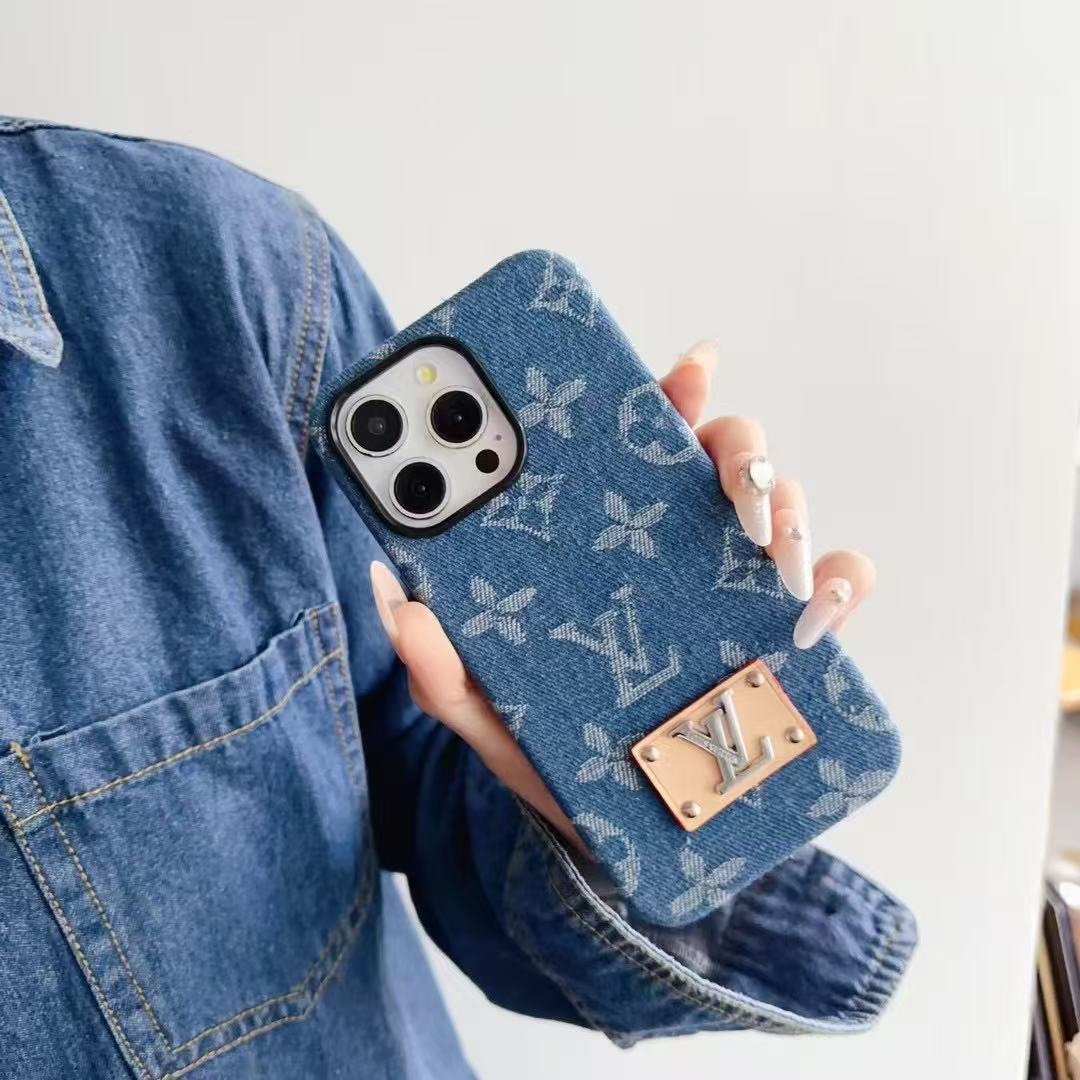 Custodia per iPhone con ricamo in denim