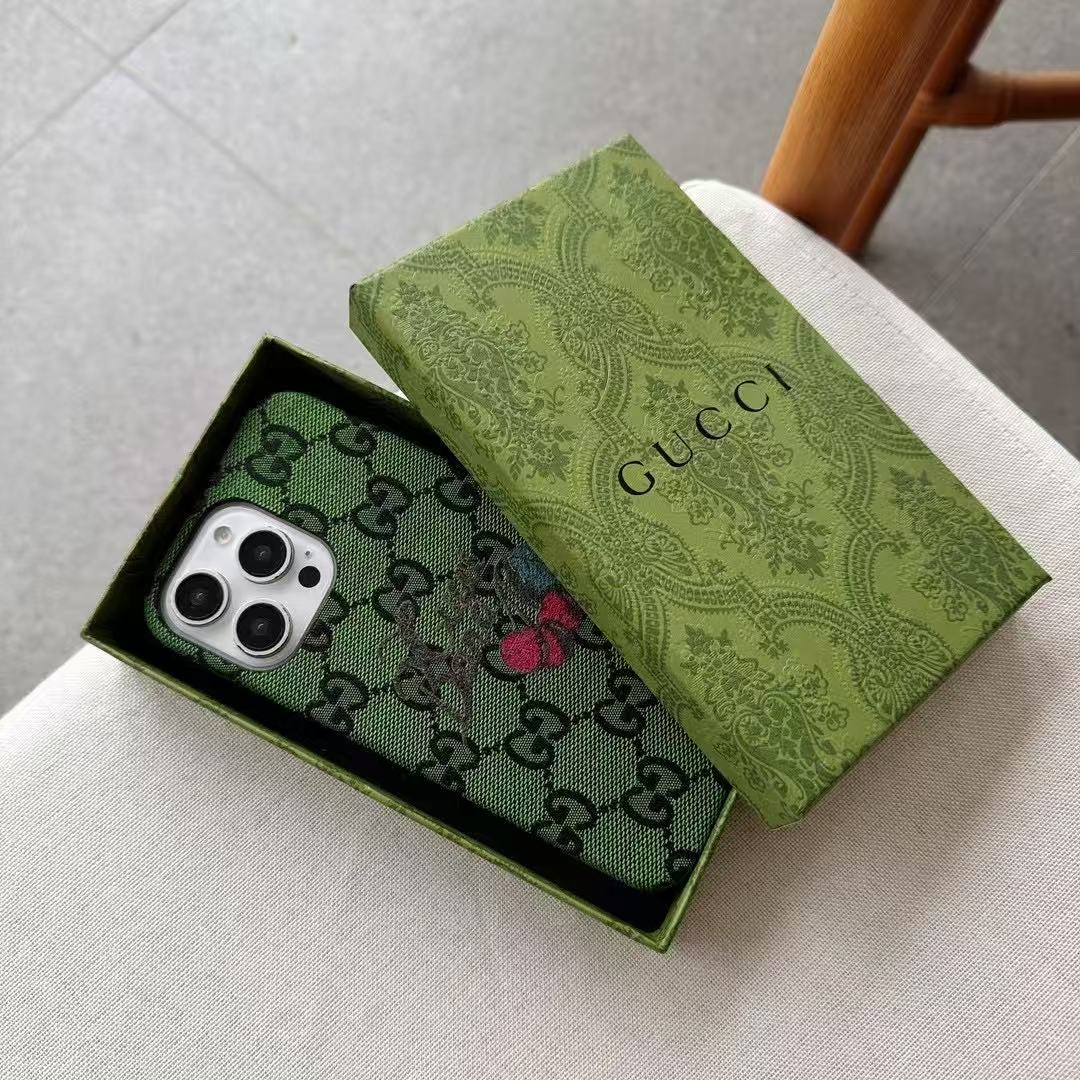 Custodia per telefono con ricamo in stile verde per iPhone
