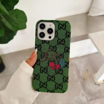Custodia per telefono con ricamo in stile verde per iPhone