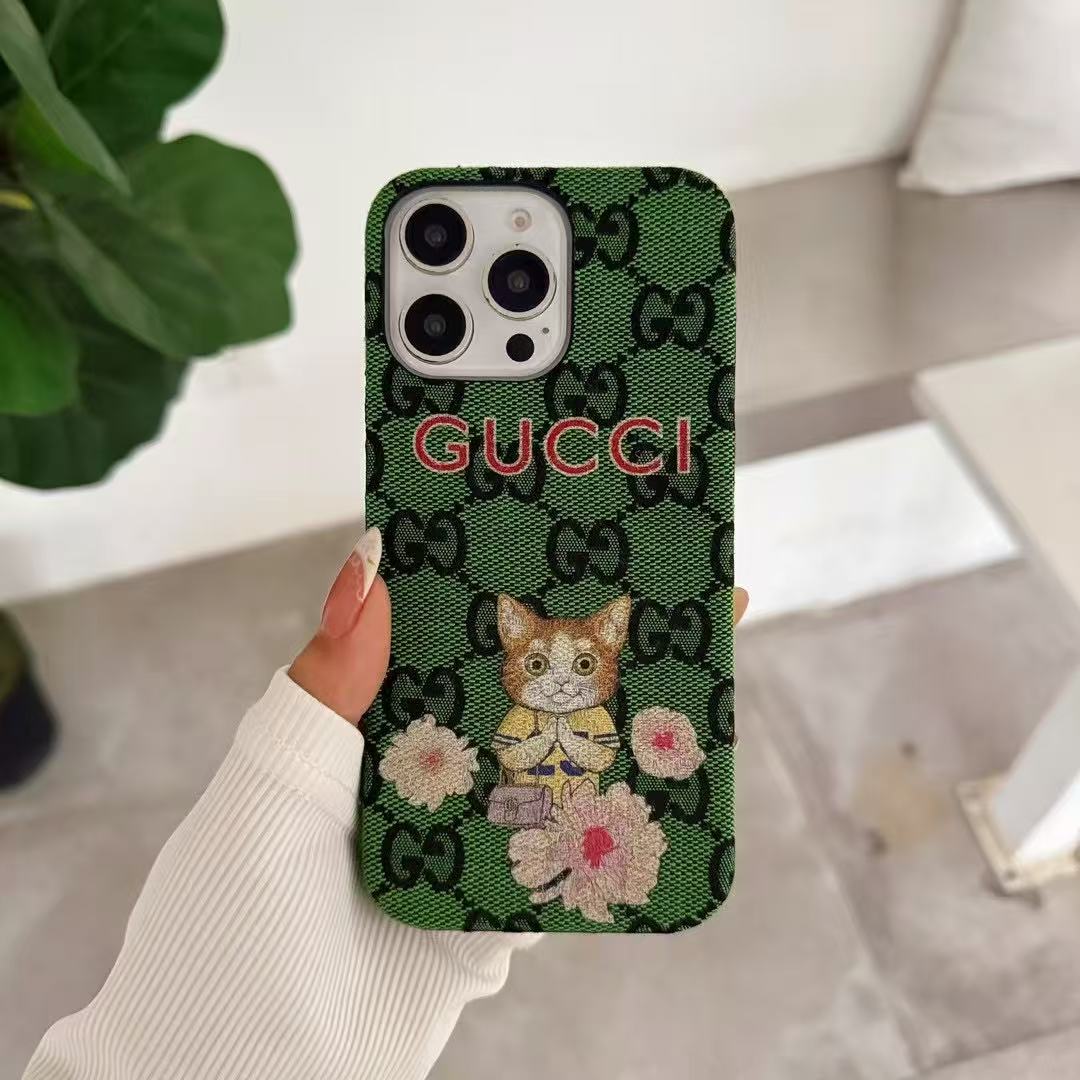 Custodia per telefono con ricamo in stile verde per iPhone