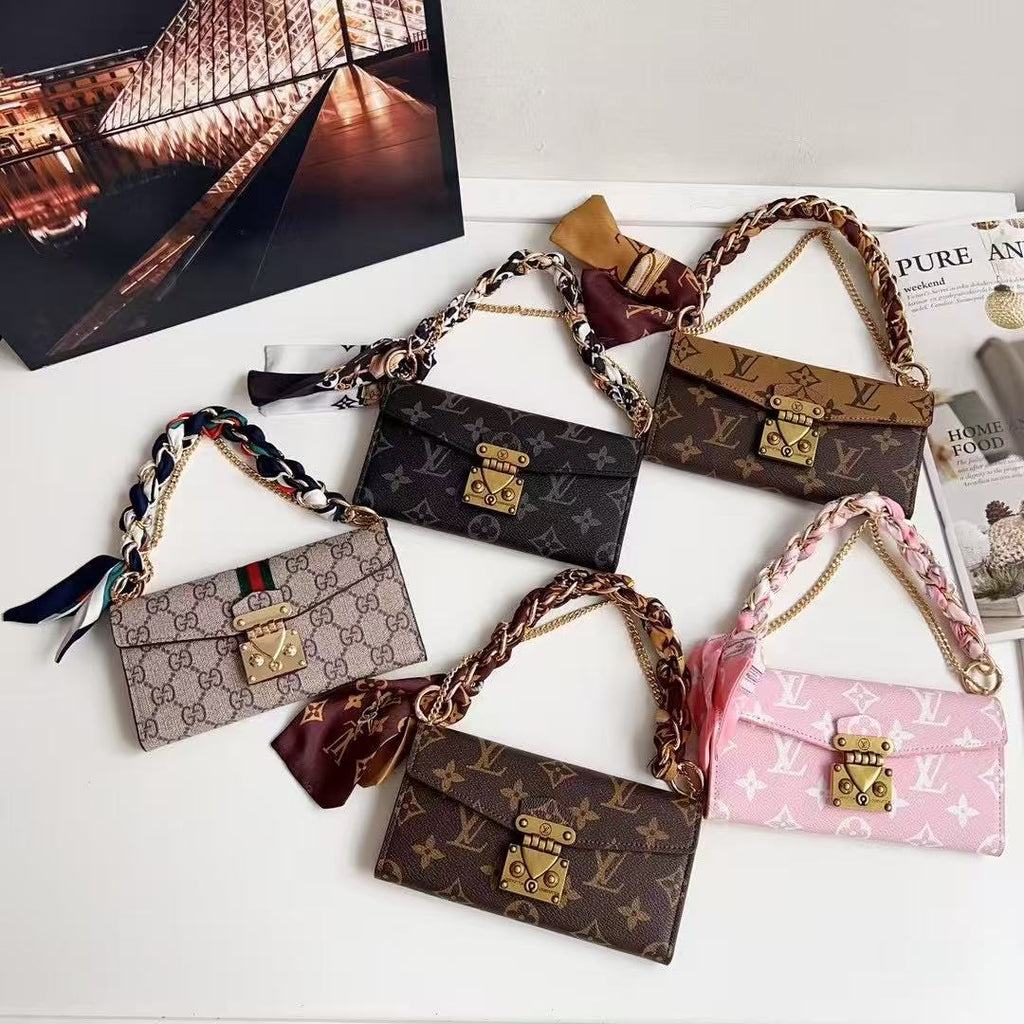 Letter Holster Scarf Chain Wallet Case For Samsung