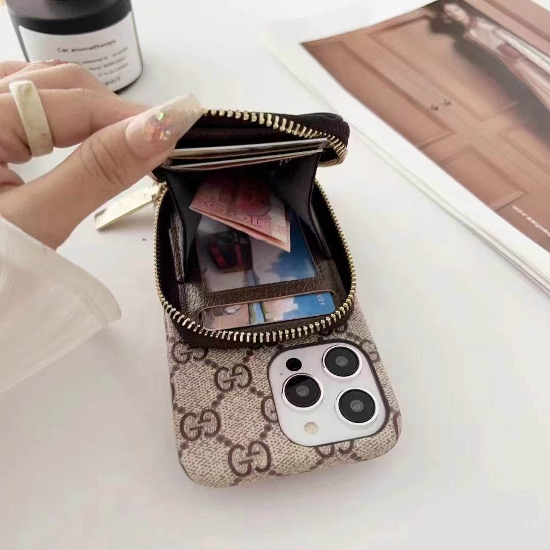 Custodia classica per iPhone con portafoglio grigio