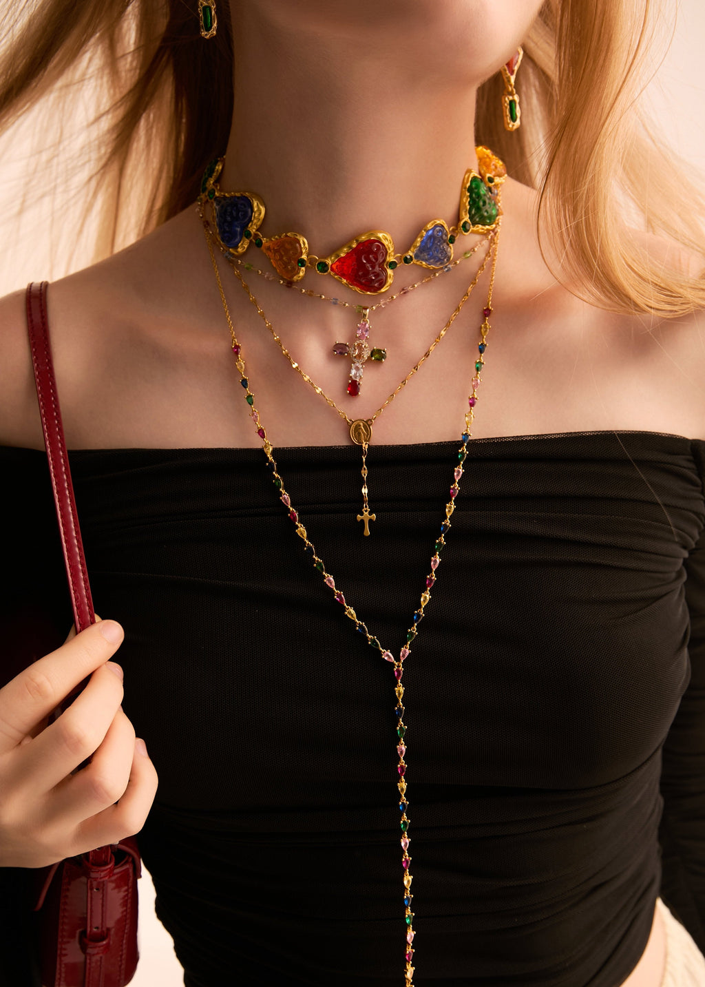 Geraldine Bunte Kristallkreuz-Goldkette