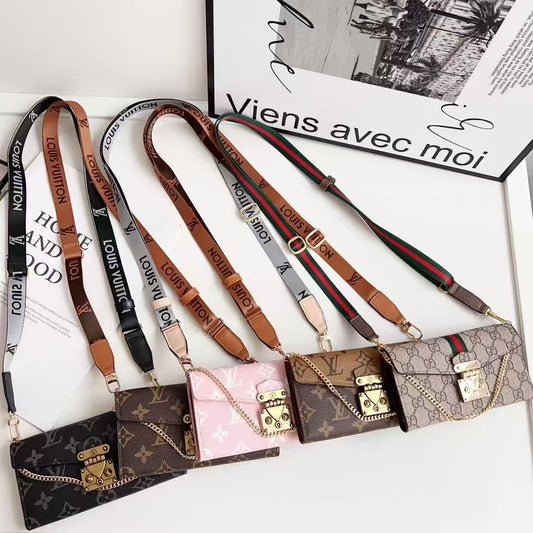Long Strap Letter Holster Wallet Case For Samsung