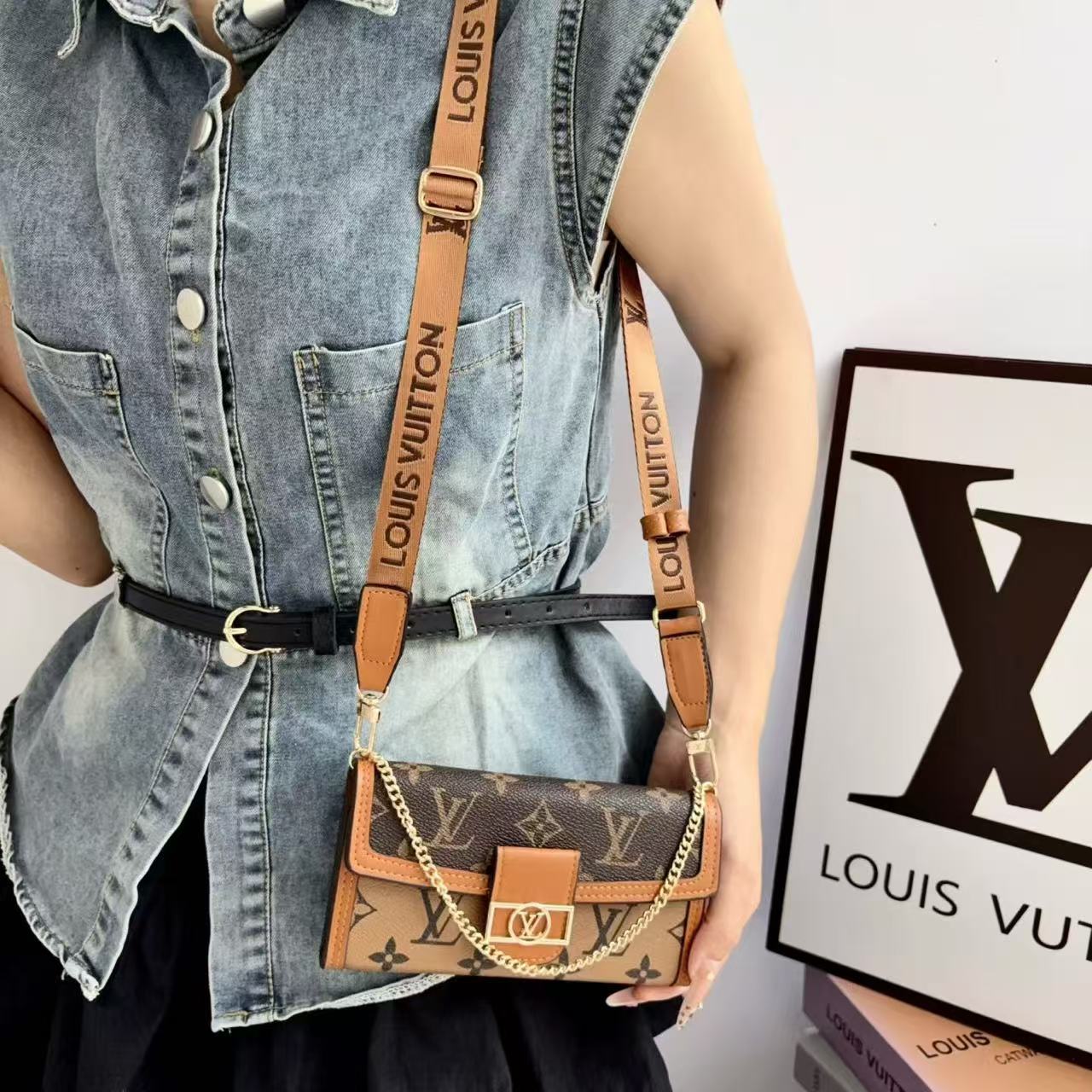 Letter Holster Scarf Chain Wallet Case For iPhone