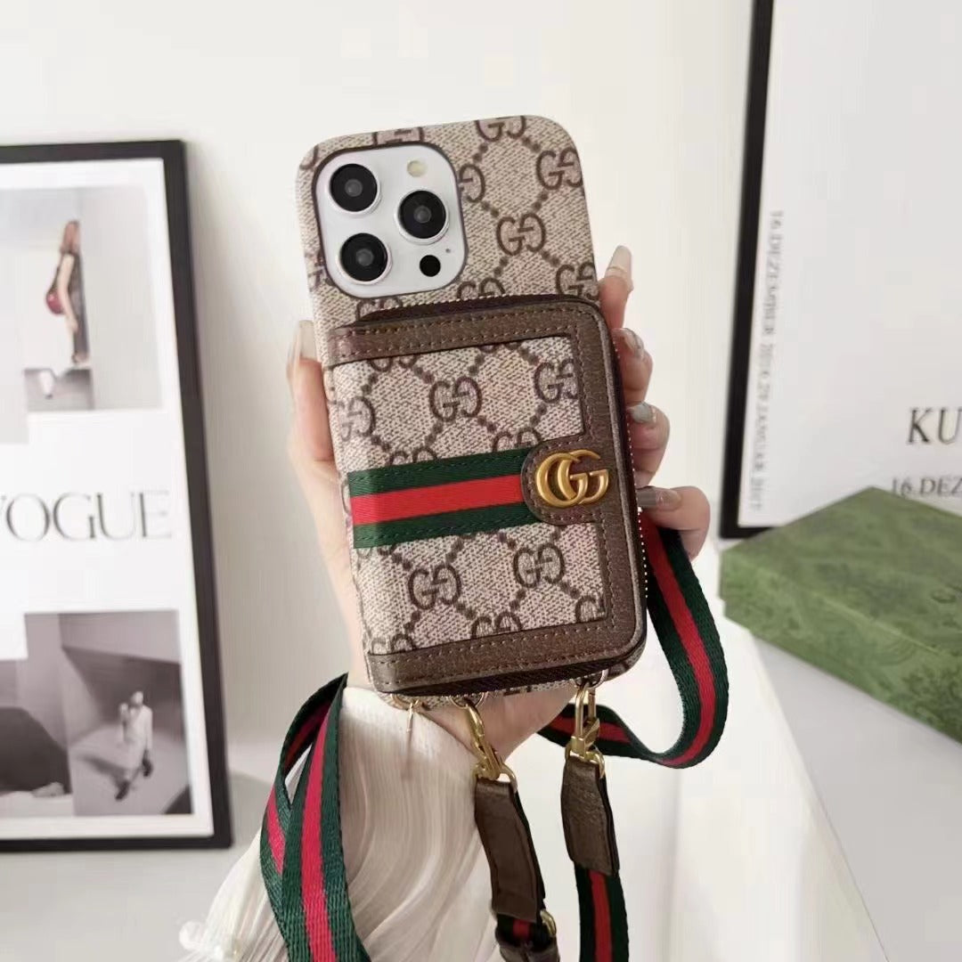 Custodia classica per iPhone con portafoglio grigio
