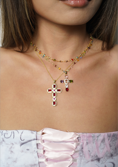 Geraldine Bunte Kristallkreuz-Goldkette
