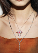 Trya Rotes Herz-Kreuz-Glitzerhalskette