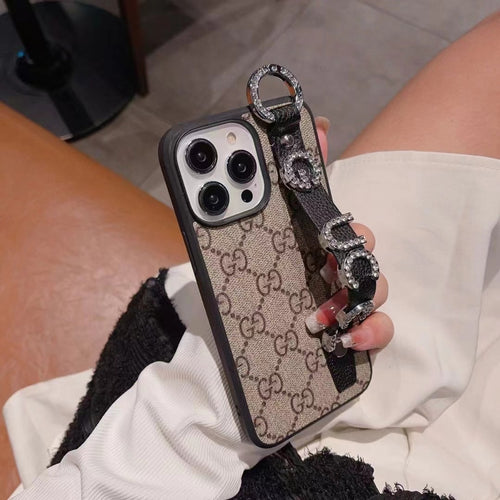 Custodia per telefono con strass neri per iPhone