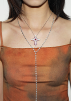 Trya Rotes Herz-Kreuz-Glitzerhalskette