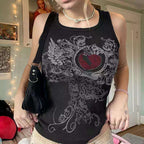Bedazzled Y2K Ribbed Graphic Tank Top