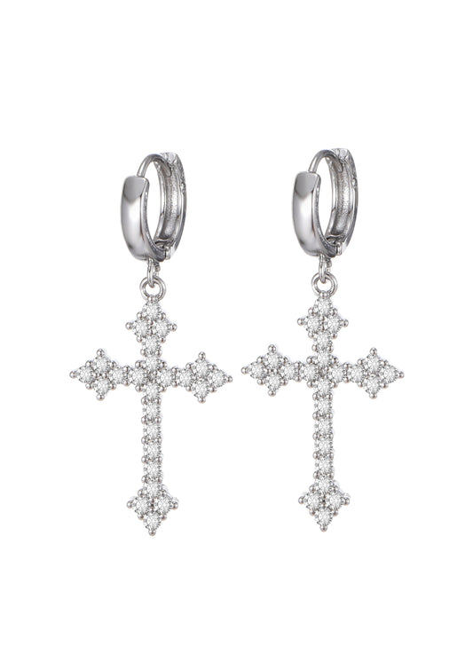 Ivonne Gothic Silber Kreuz Ohrringe