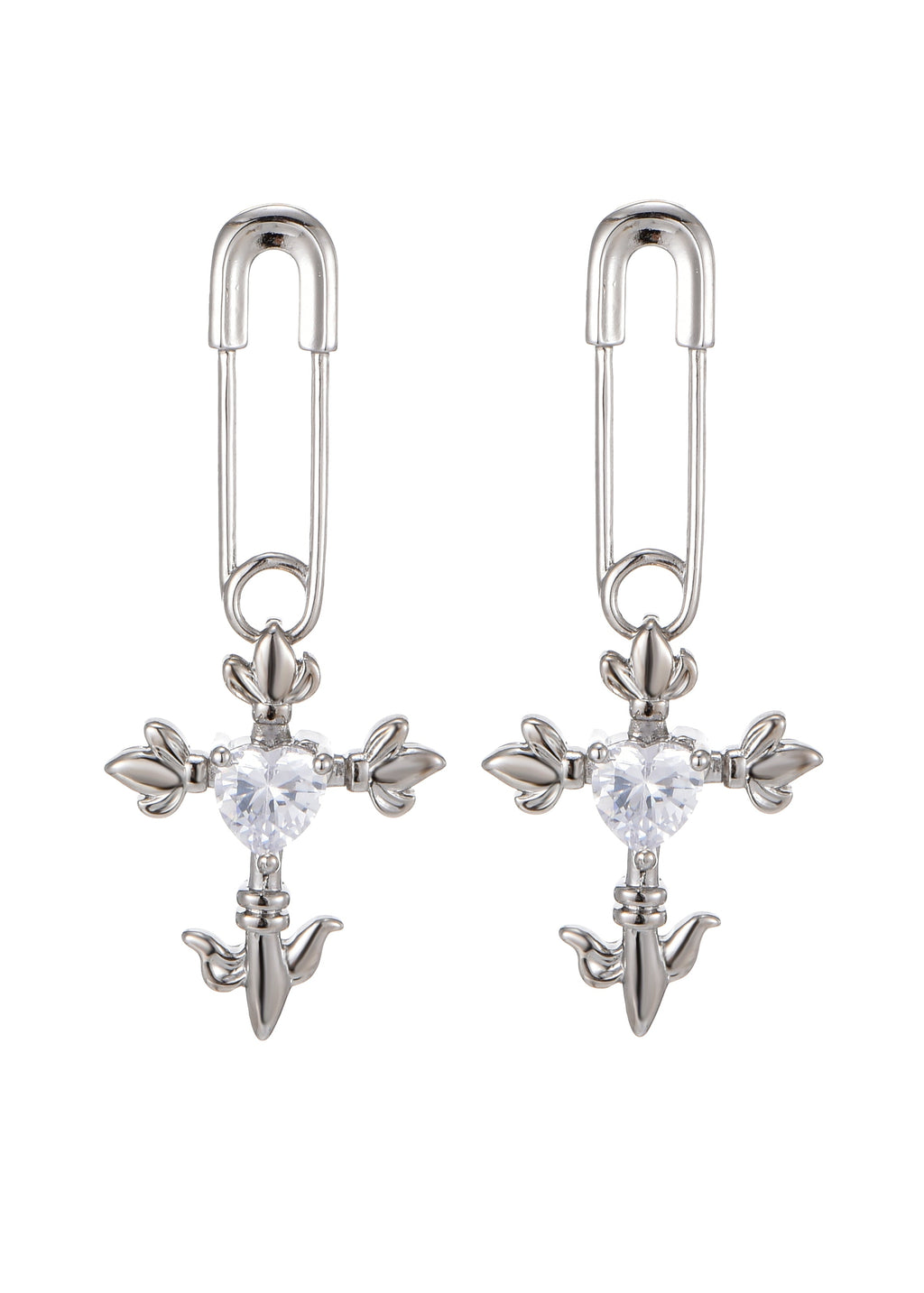 Fantasy Love Kreuz Herz Silber Ohrringe