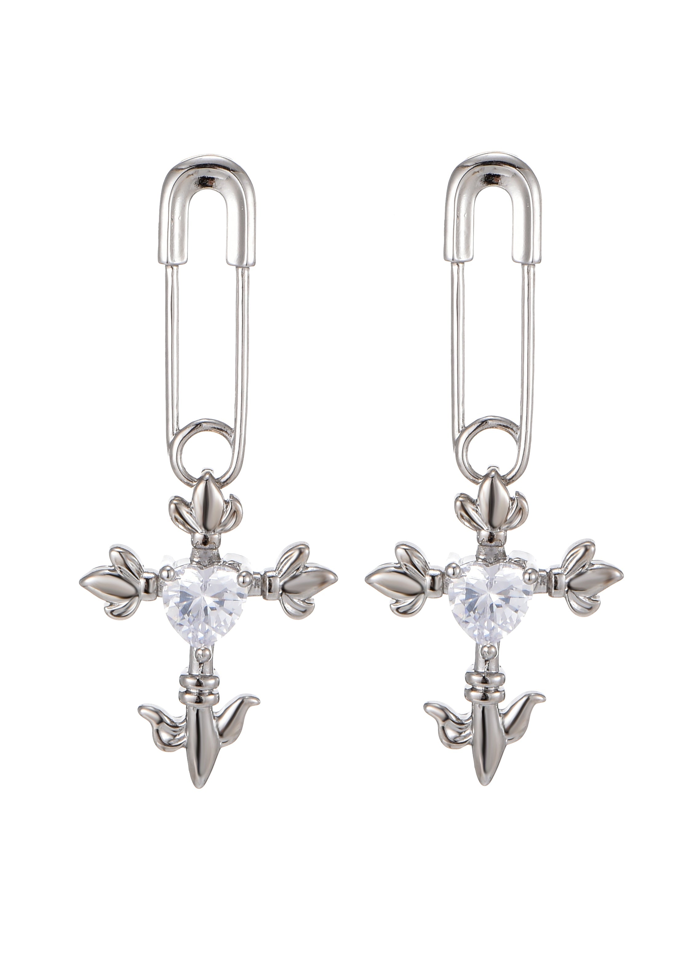 Fantasy Love Kreuz Herz Silber Ohrringe