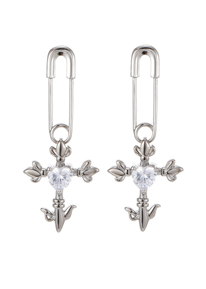 Fantasy Love Kreuz Herz Silber Ohrringe