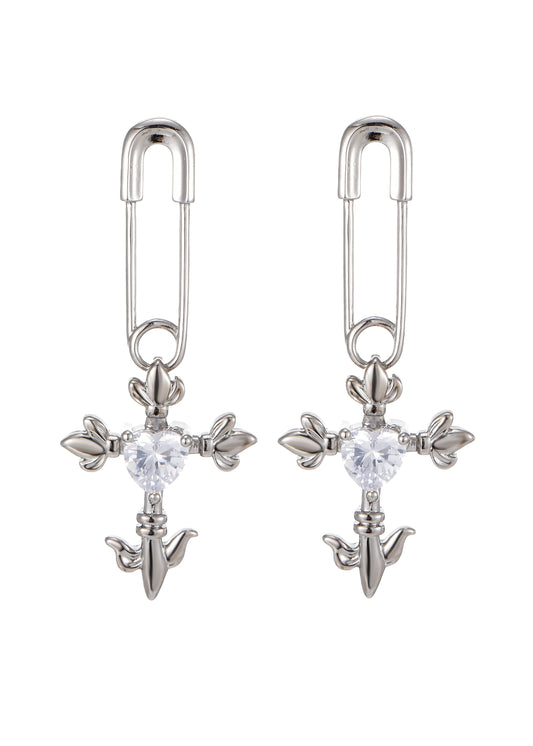 Fantasy Love Kreuz Herz Silber Ohrringe
